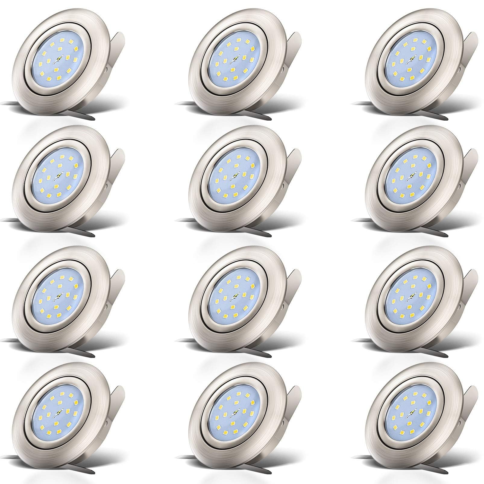 B.K.Licht Set of 12 LED recessed Ceiling Lights, Adjustable downlights, 5W LED Board, No Transformer Needed, Extra Flat, Warm White Light, matt Nickel Design, LED Ceiling Spotlight, 230V, IP23