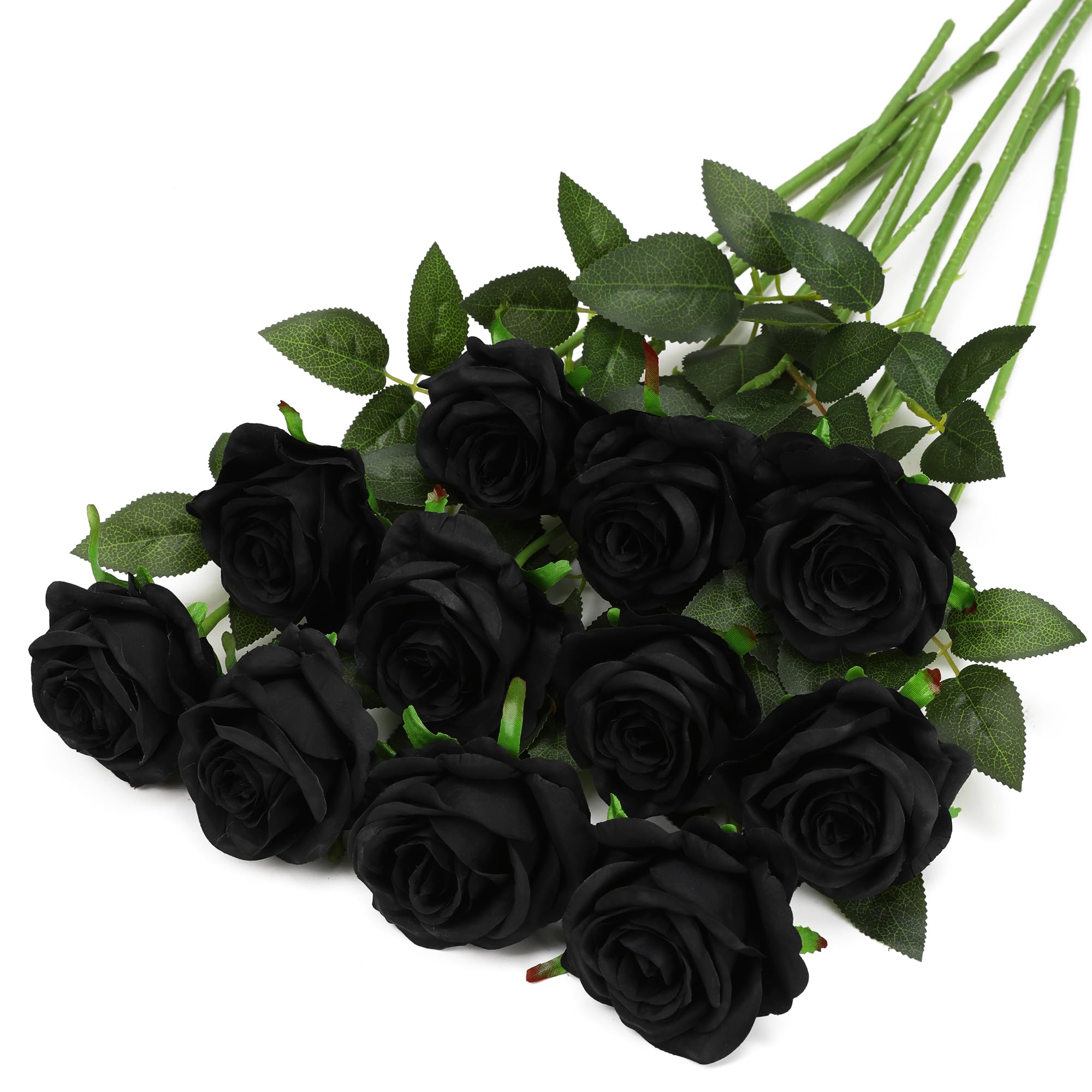 Tifuly Black Fake Roses Artificial Flowers - 10 Pcs Fake Artificial Black Roses Silk Flowers with Stems for Home Wedding Hotel Office Centerpiece Decor