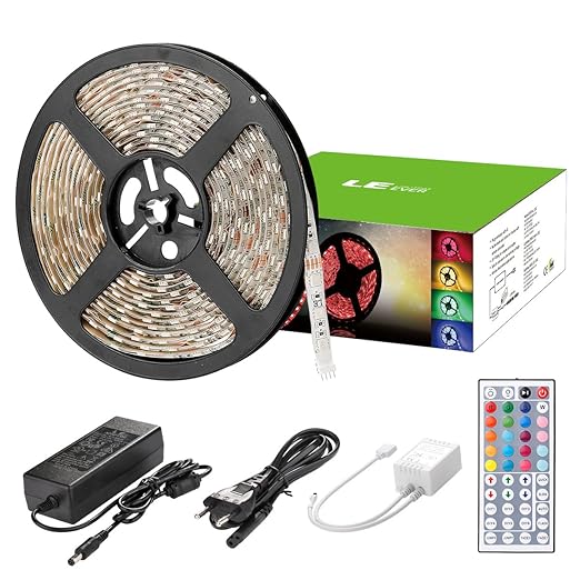 LE LED RGB Streifen Set 5m 12V Selbstklebend, IP65 Wasserdicht DIY Flexibel LED Leiste mit 300 Stück 5050 LEDs, Mehrfarbig 16