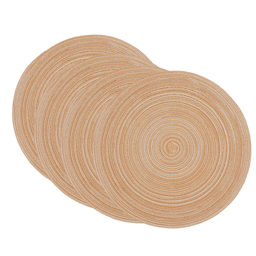 SCF2017 Set of 4 Round Woven Cotton Yarn Placemats 36cm Table Mats(Khaki)