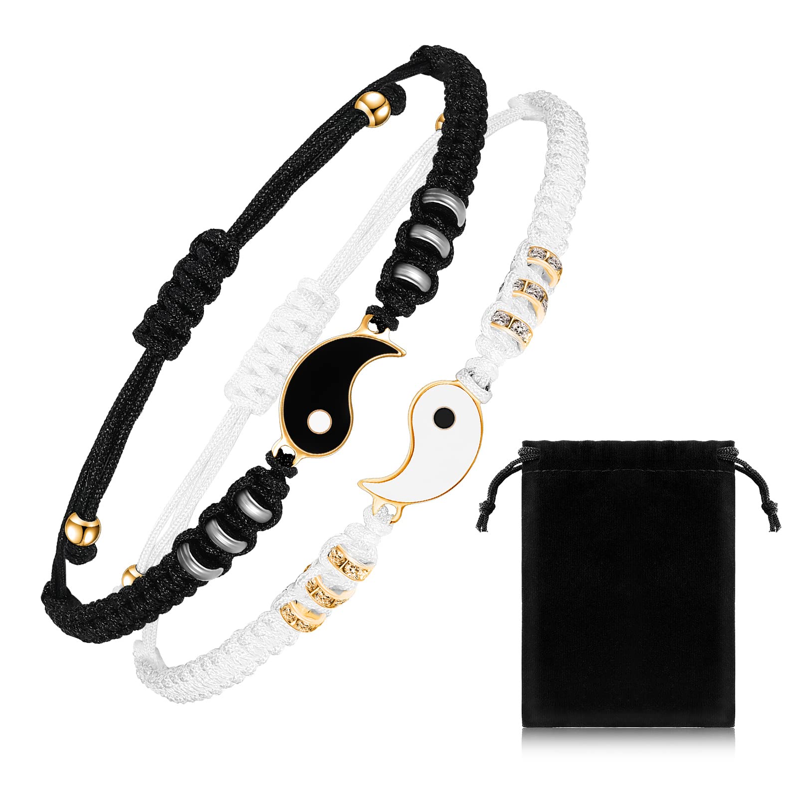 Yaomiao 2 Matching Yin Yang Adjustable Cord Bracelet Best Friend Bracelets Matching Bracelets Adjustable Cord Bracelets Handmade Magnet Bracelets for Couples for Women Men Best Friend (Gold)