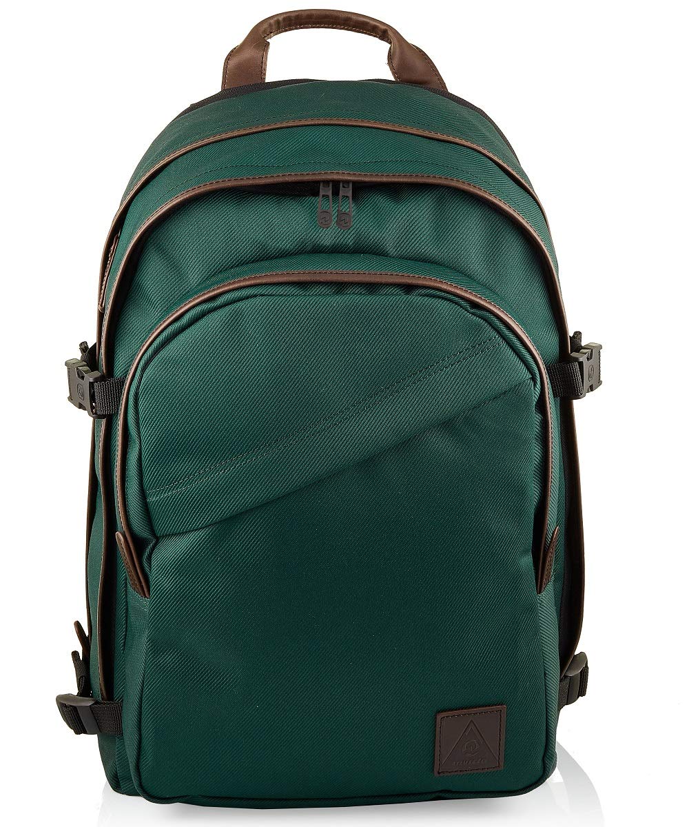 Invicta Backpack, Round Lux Unisex, Large Capacity, practical Laptop Sleeve, Italian Design, green/brown