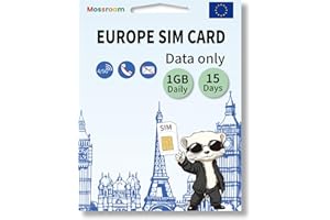 MOSSROAM Data SIM Card for Europe Travel 15 Days 1GB Daily for Unlocked Phones,Easy Activation 4/5G High-Speed Communication, Coverage of All European Countries