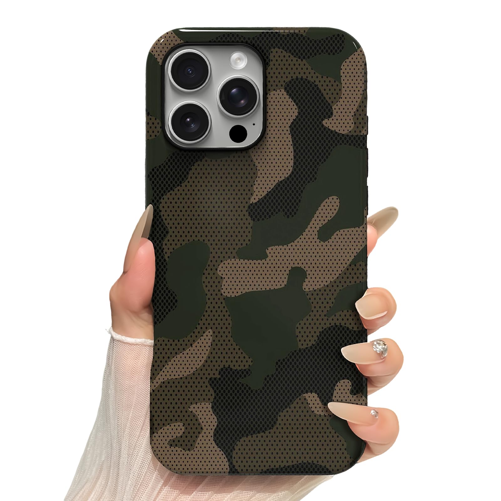 Skyseaco Compatible with iPhone 15 Pro Max Case, Camo Phone Case with Shockproof TPU and Hard PC Double Layer Camouflage Protective Cover for Men and Women