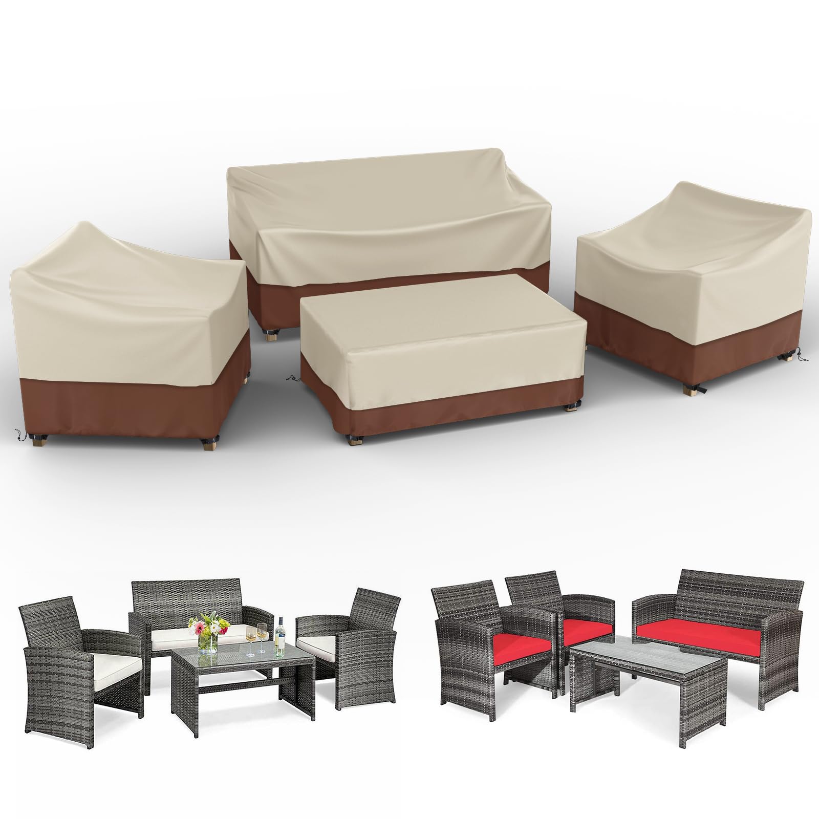 Photo 1 of Gasadar Patio Furniture Cover Set, 4 Piece Outdoor Furniture Cover Waterproof, 600D Heavy Duty Lawn Patio Set Covers