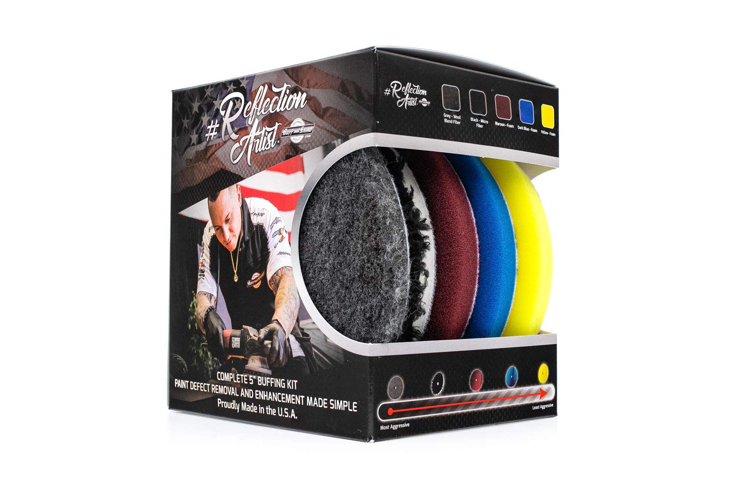 Photo 1 of The Rag Company - Buff and Shine Reflection Artist Complete 5" Buffing Kit - Combination of Five Pads, URO line, Easy to Use Combo