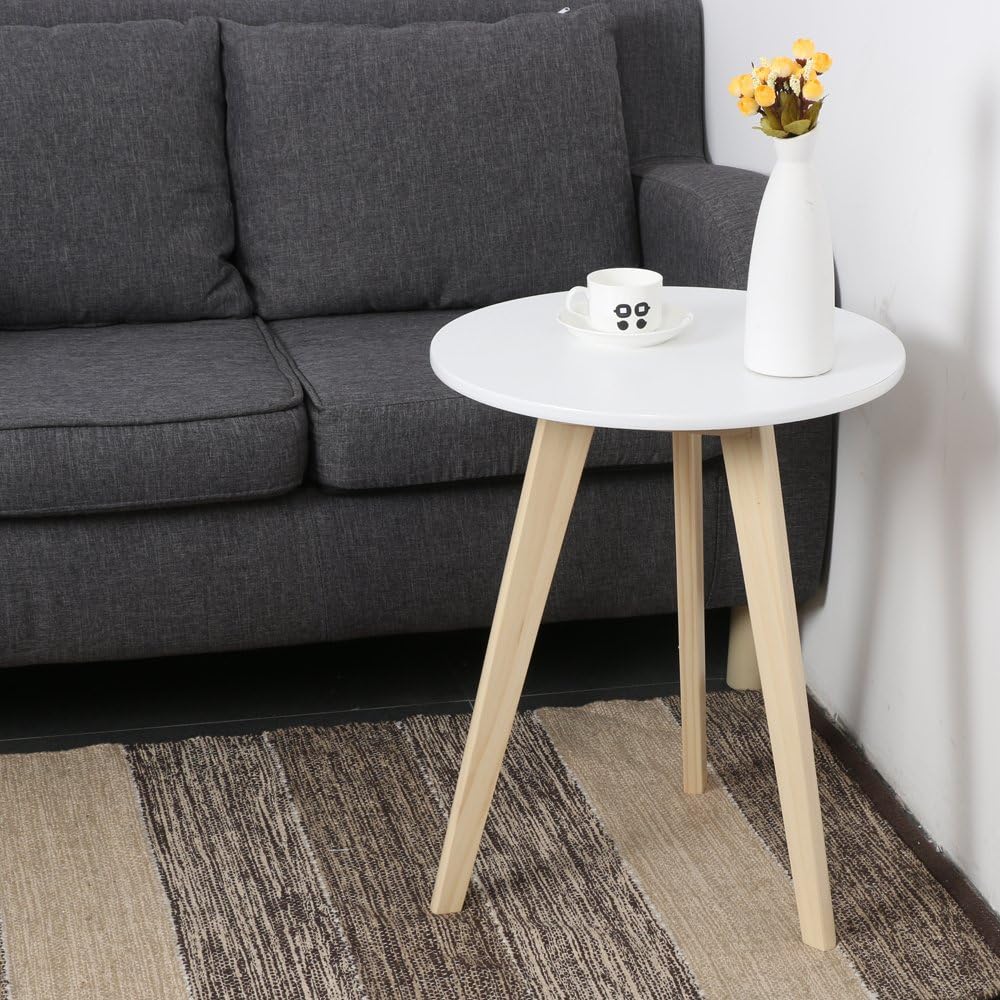 Amazon Com Solid Wood End Table Modern Nightstand Round Frame Side Table Chairside Bedside Table For Bedroom Office 19 X24 White Natural Kitchen Dining