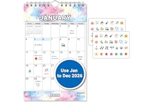 CRANBURY Small Wall Calendar 2026, 5.5x8.5" Small Calendar for Wall or Desk, January to December 2026, Mini Notepad Planner on Back, Colorful Monthly Seasonal Designs, Includes Stickers