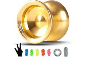 JOLESHARE Professional Unresponsive Yoyo for Pros and Responsive Yoyos for Kids Beginners, Package Includes Replaceable Responsive Bearings, yo-yo Gloves, and 5 yo-yo Cords(Gold)