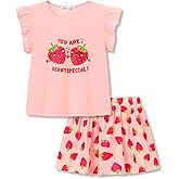 COOLTREE Toddler Girls 2-Piece Skirt Set - Ruffled Top & Ditsy Floral Print Skort Outfits for Little Girls Size 2T-8