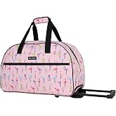 Betsey Johnson Designer Carry On Luggage Collection - Lightweight Pattern 22 Inch Duffel Bag- Weekender Overnight Business Travel Suitcase with 2- Rolling Wheels (Colorful Flamingo)