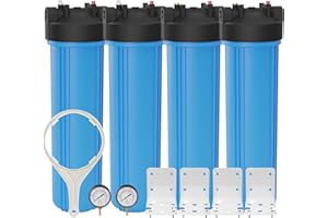 MAX WATER 4 Pack 20" BB Blue Whole House Water System Filter Housing 1" NPT w/Pressure Release. Wrench and 4 Bracket 2 Gauge