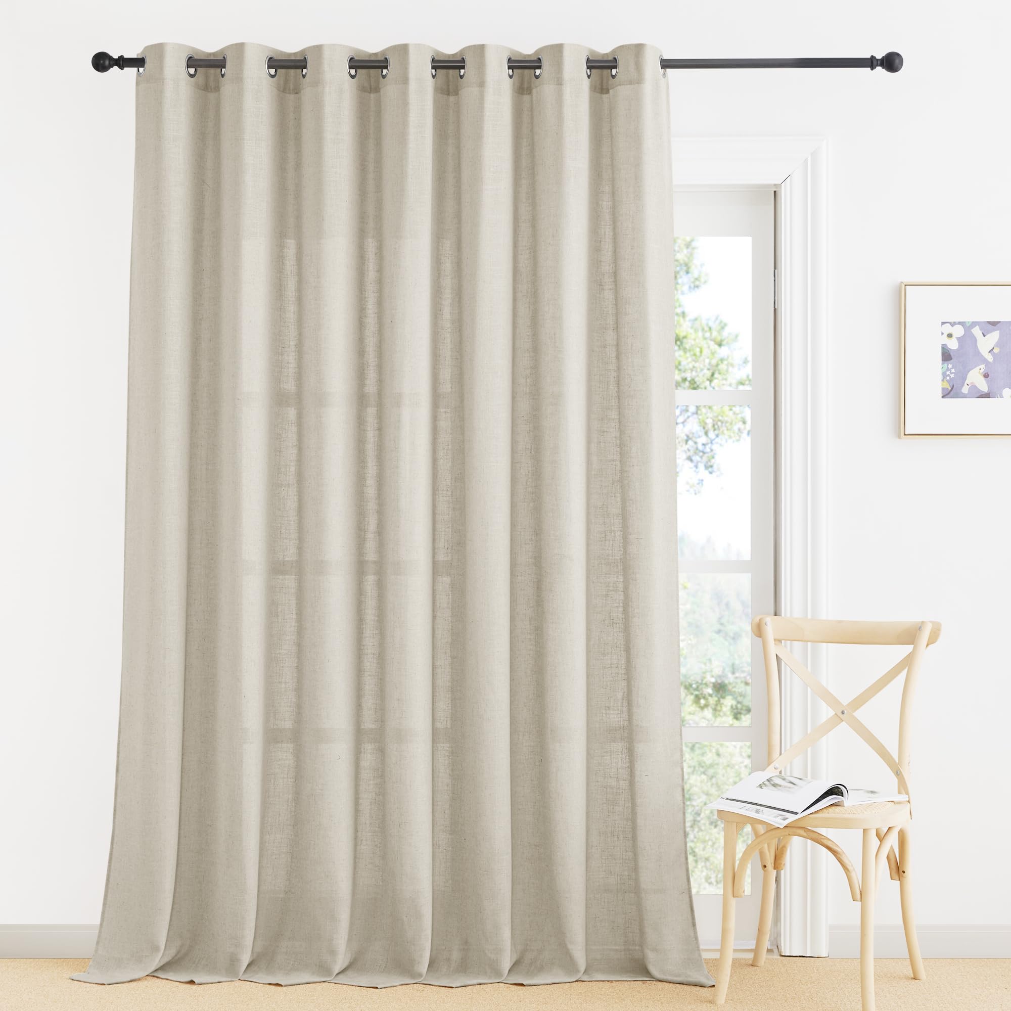 Photo 1 of RYB HOME Sheer Curtains 84 inch Length - Linen Textured Grommet Semi Sheer Privacy Light Filtering Shabby Chic Curtains for Living Room Sliding Glass Door, W 60" x L 84", 1 Panel, Angora