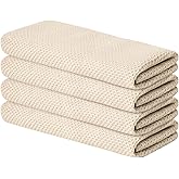 Artoid Mode 100% Cotton Beige Waffle Weave Kitchen Dish Cloths, 13x28 Inch Ultra Soft Absorbent Quick Drying Kitchen Dish Towels Set of 4