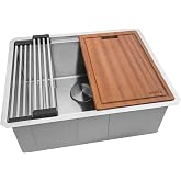 Ruvati 24-in 16-Gauge Round-Corner Undermount Workstation Sink - RVH8324 | rounded corners, single bowl, stainless steel, brushed finish, hides scratches, easy-to-clean