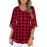 Ninedaily Women's Tops 3/4 Sleeve Blouses Dressy Casual Double Layers Mesh Tunic Shirts