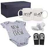 Pregnancy Gifts for First Time Moms – Mom and Dad Est 2026 11 oz Mug Set with Romper (0-3 Months) and Baby Socks ​- Top New P