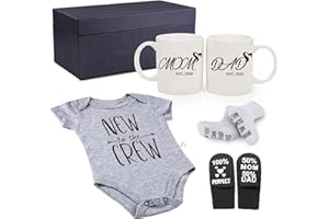 Pregnancy Gifts for First Time Moms – Mom and Dad Est 2026 11 oz Mug Set with Romper (0-3 Months) and Baby Socks ​- Top New P
