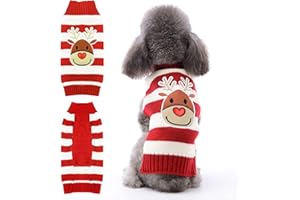 TENGZHI Dog Christmas Sweater Cute Reindeer Stripped Cat Ugly Xmas Outfit Holiday Puppy Costumes Fall Winter Knitted Pet Clothes for Small Medium Large Dogs Cats(S,Red)