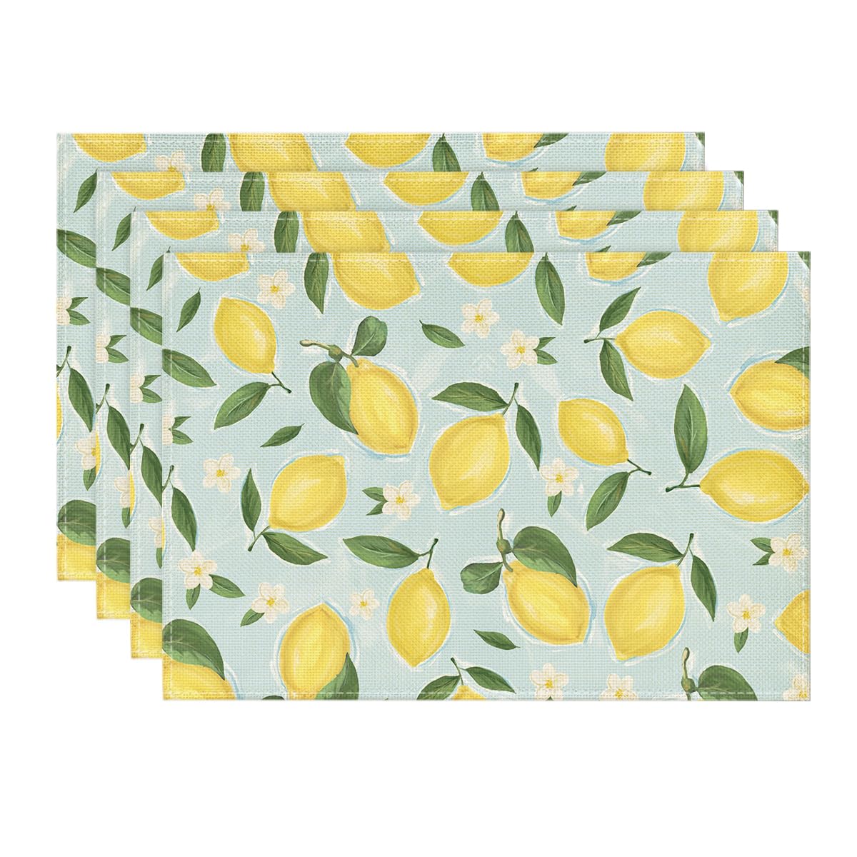 Photo 1 of Artoid Mode Blue Lemon Flower Floral Summer Placemats Set of 4,12x18 Inch Seasonal Spring Table Mats for Party Kitchen Dining Decoration