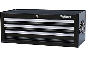 Workington Industrial 3 Drawers Portable Metal Intermediate Box, 26" Middle Tool Chest Cabinet with Ball Bearing Drawer Slides, Steel Tool Storage Box Organizer 4009 Black