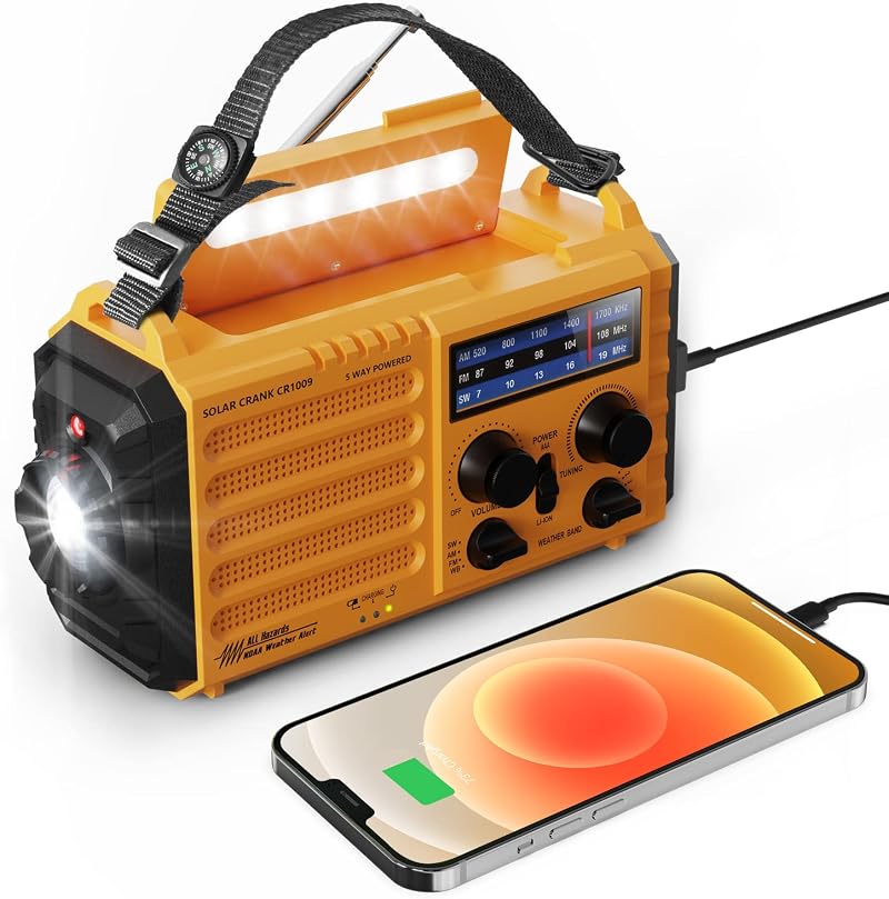 Mesqool Wind Up Radio Hand Crank Solar AM FM 5000mAh USB Charger