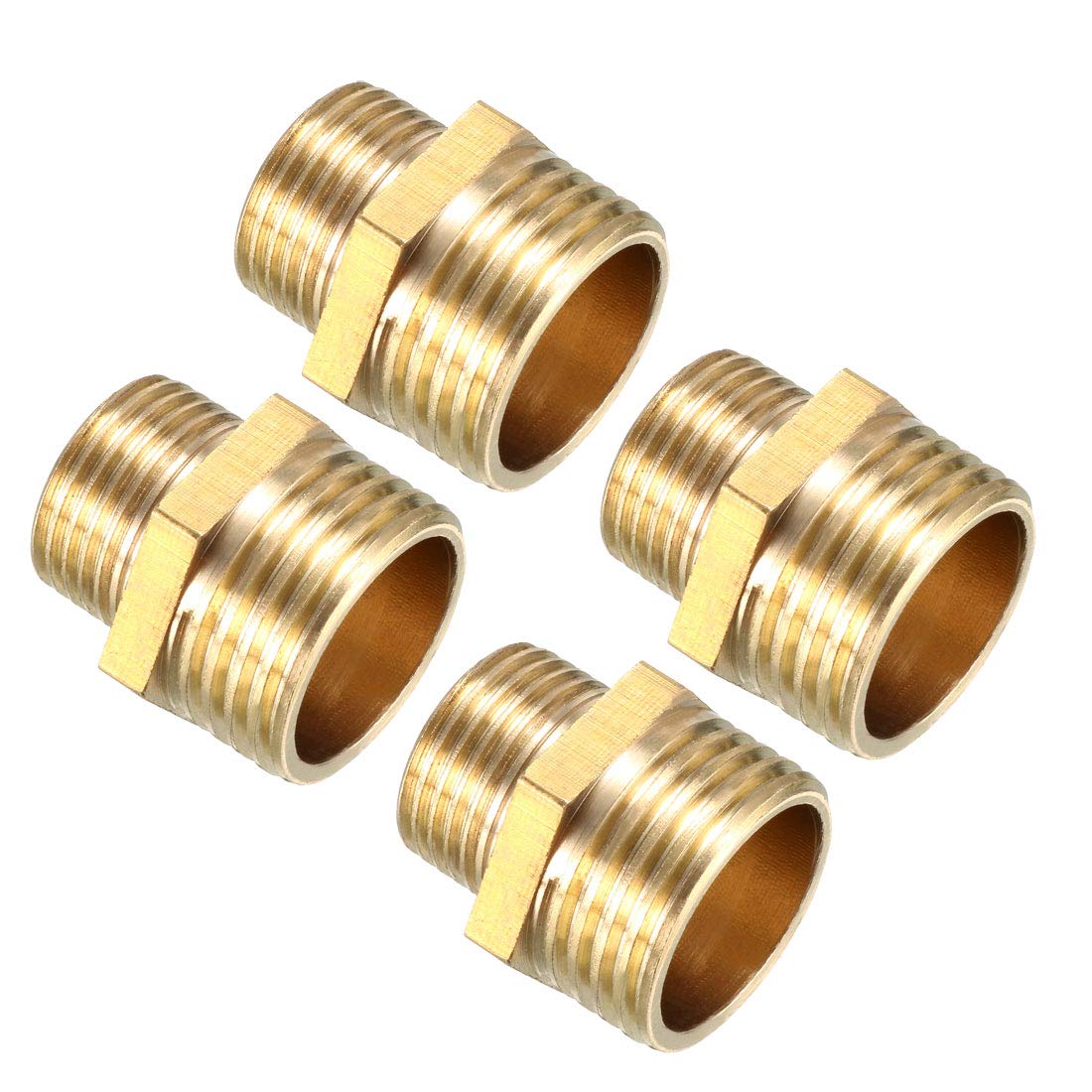 sourcing map Brass Pipe Fitting Reducing Hex Nipple 1/2 BSP Male X 3/8 PT Male Adapter 4pcs