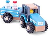 Woet New Classic Toys Wooden Tractor with Trailer Milk Bottles 18 Months+ view 3
