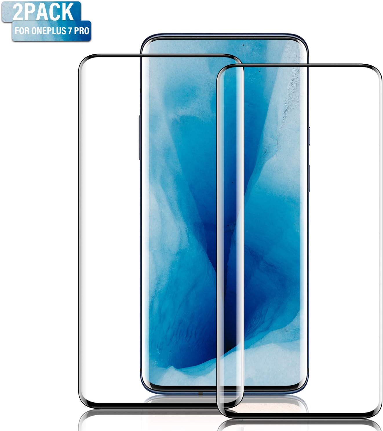 Nutmix Oneplus 7 pro screen protector, [2 packs] drop-resistant advanced tempered glass screen protector, 9H hardness, anti-scratch, no bubbles, sturdy and durable, suitable for Oneplus 7 pro-black