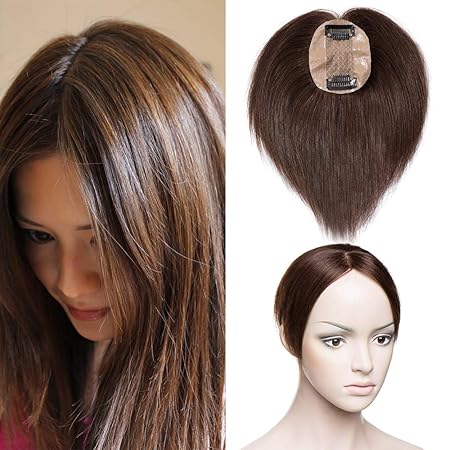 TESS Pony Haarteil Topper Clip in Extensions Echthaar Toupee Haarverlängerung Lace Front Closure Toupet für Frauen 14'(35cm) 