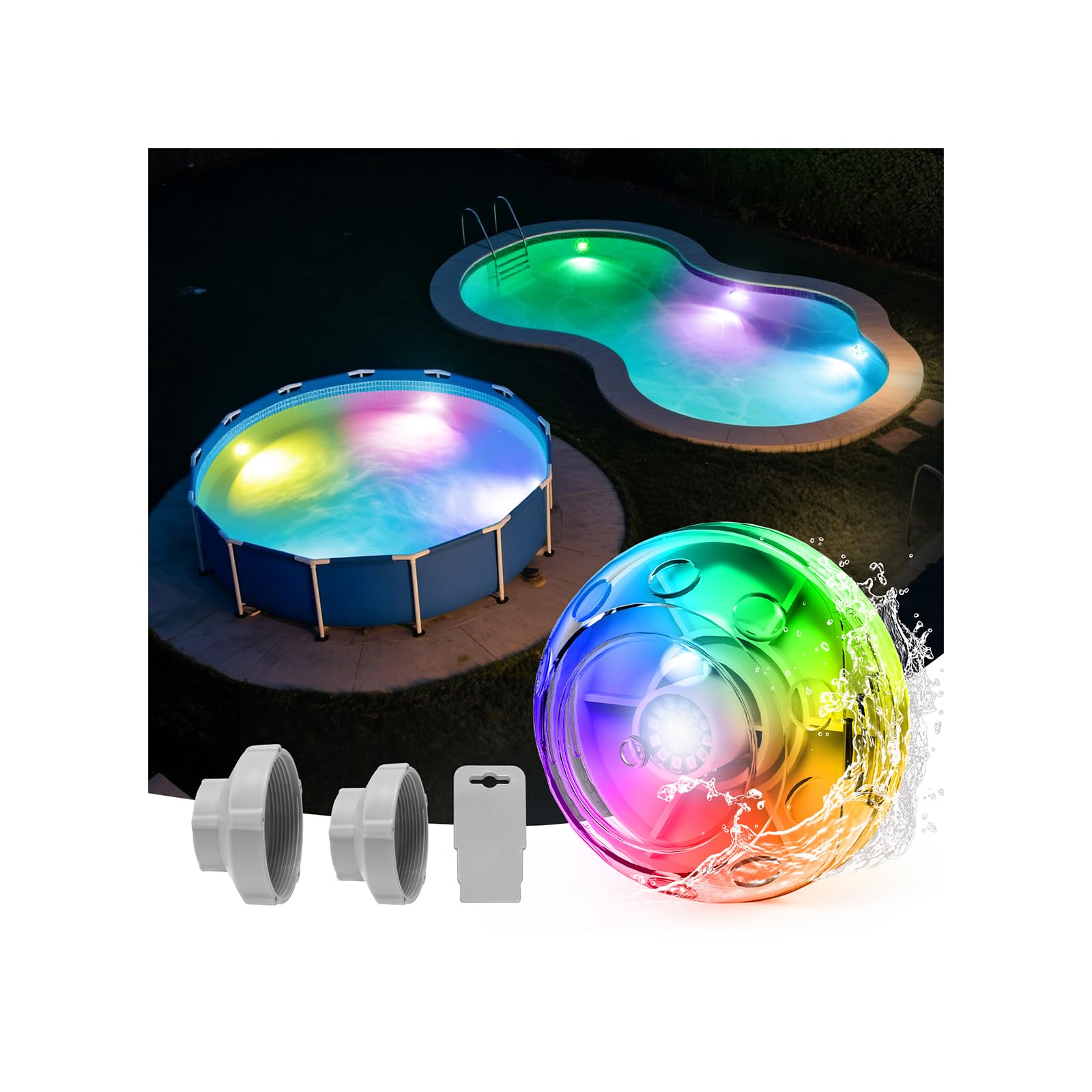 Photo 1 of ZCONIEY Return Jet Pool Lights LED - Water Powered Underwater Lights for Above & Inground Swimming Pool, IP68 Submersible LED Lights, Waterproof Light for Pool Decoration,Summer Party Water Fun