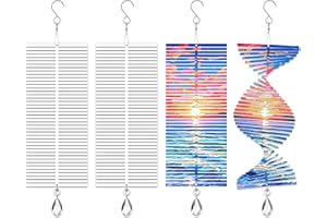 WINDMAGE 4Pack 11inch Sublimation Wind Spinner Blanks 3D Aluminum Metal Wind Sculpture Kinetic Spinners for Yard and Garden Indoor Art Ornaments Hanging Decoration (Rectangle Helix)