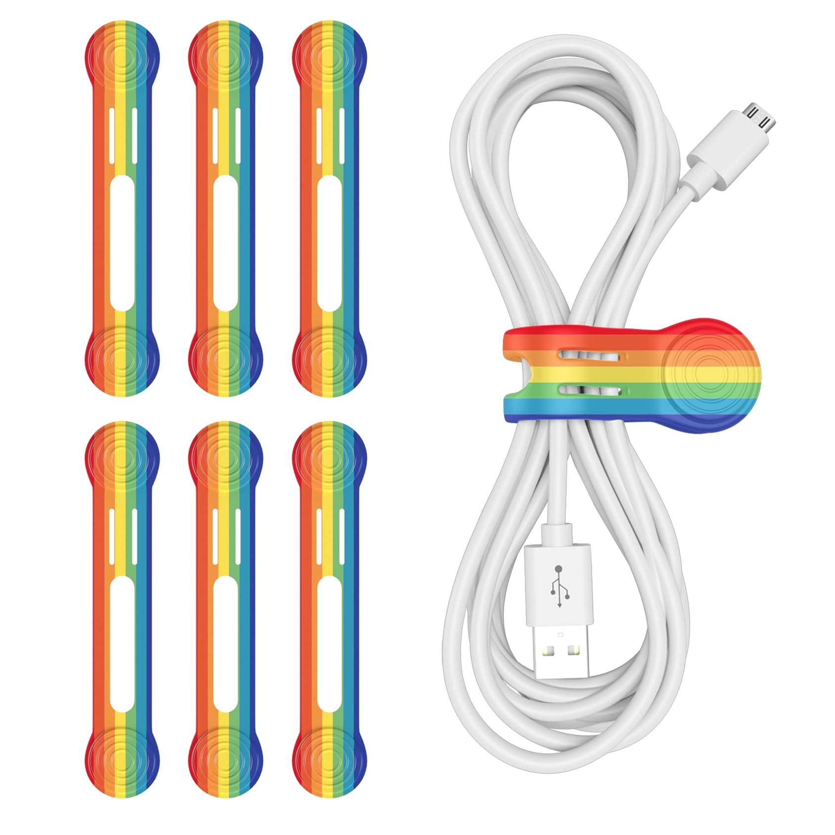Viaky 6Pcs Magnetic Cable Ties,Rainbow Bookmark,Silicone Cable Straps Cord Organizer,Electronics Accessories for Noticeboard Fridge Magnets for Office School Home