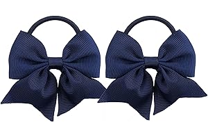 LDDCX Baby Girls' Hair Ties With Bows for Toddler Ponytail Holders, Small Hair Ties, Navy Blue, 2 Pieces
