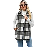 UANEO Womens Fall Flannel Plaid Vest Button Down Sleeveless Shirt Jacket With Pockets