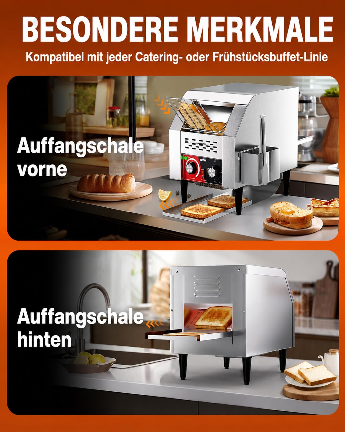 WantJoin Gewerblicher Durchlauftoaster – Elektrisches Gerät für 150 Scheiben/Stunde (Toast, Hamburger-Brötchen, Brot) Robuster Edelstahl-Toaster für Camping Restaurants, Bäckereien und Buffets 7