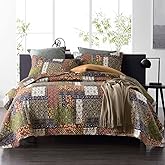VISIMISI Cotton Bedspread Quilt Sets Reversible Coverlet Sets Comforters Vintage Bohemian Patchwork Bedspread (Brown, Queen Size)