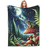 amepay Frog Mushroom Blanket Gifts for Adults Women Monn Night Frog Flannel Throw Blankets Soft Comfy Lightweight for Home Decor Couch Bed Sofa 60x50 Inches