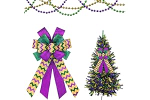 Estivaux Large Mardi Gras Bows for Wreath, Mardi Gras Wreath Bows Glitter Green Purple Bows Fat Tuesday Bows Holiday Tree Topper Bows for Front Door Mardi Gras Decorations