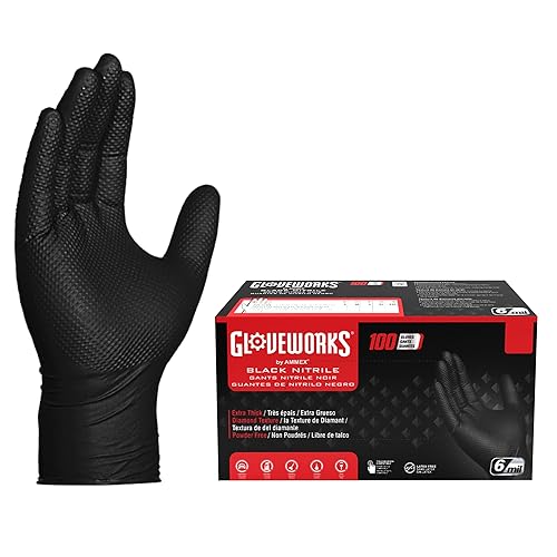 GLOVEWORKS HD Black Nitrile Industrial Disposable Gloves, Mil