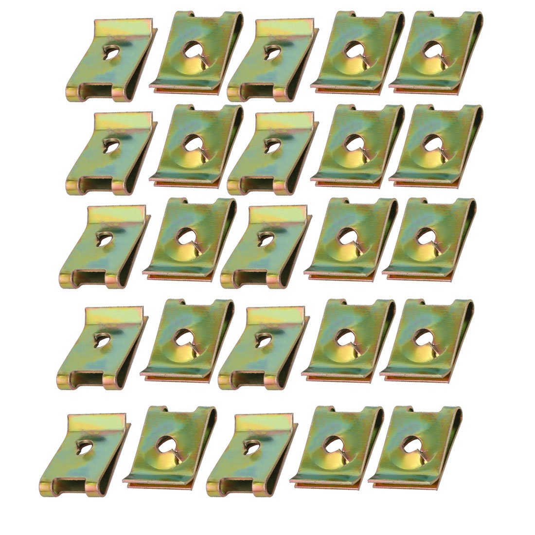 Sourcingmap 25pcs Spring Steel Speed Fastener U Nut Brass Tone for M4 / ST4.0 Screw Bolt