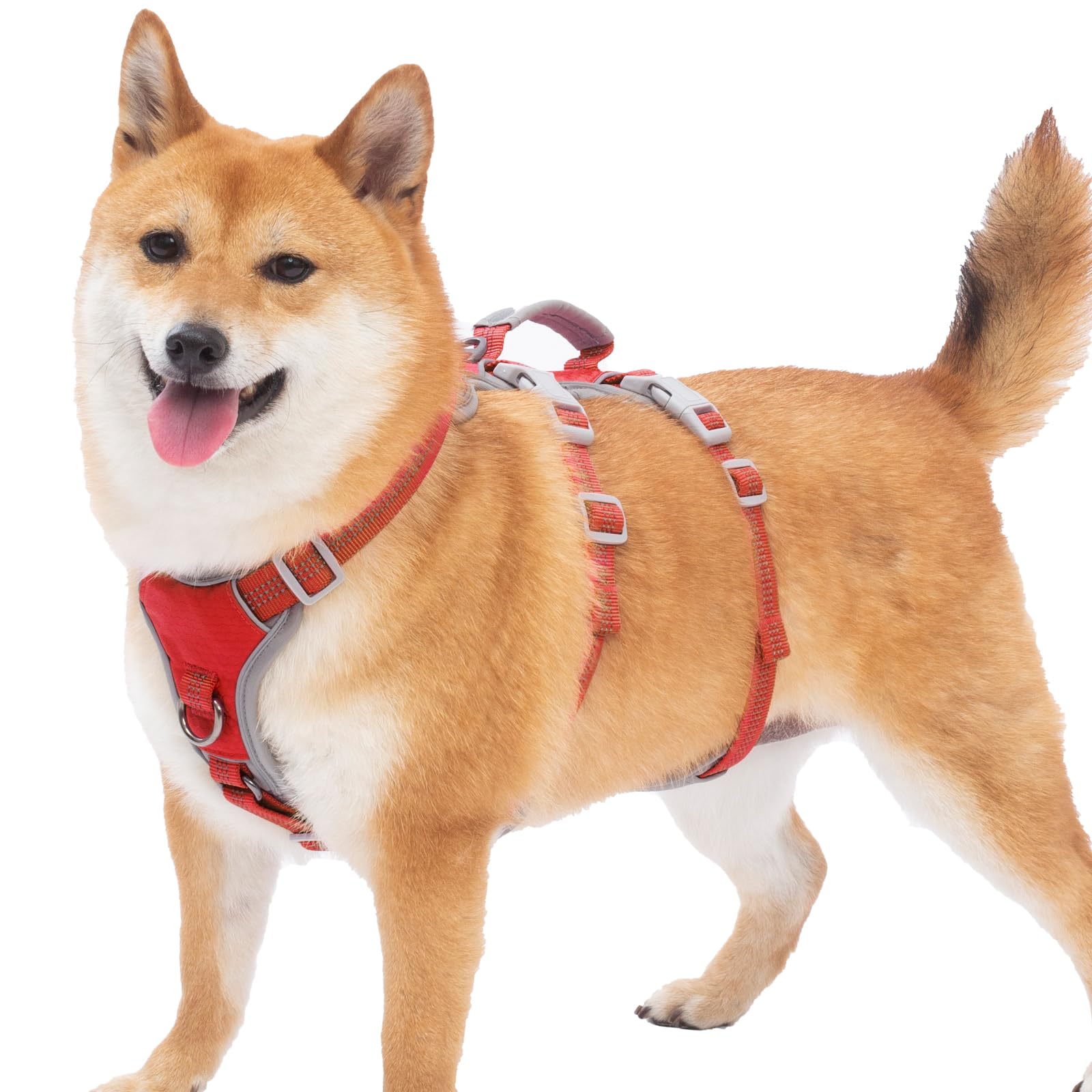 Huntboo Escape Proof Dog Harness Medium, Anti-Pull Dog Harness with Handle, Breathable, Adjustable Dog Harness Small Dog, Reflective Harnesses for Large Dogs Outdoor, Walking, Training (Red, M)