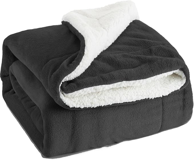Bedsure Sherpa Throw Bed Blanket Ash Black Large King Size (230 x 270cm