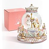 DANVON Gift Wrapped Carousel Horse Unicorn Music Box Snow Globe Color Changing LED Lights for Women Kids Baby Girls Mom Daughter Granddaughter Christmas Birthday Gifts Valentines Day Gift (White)