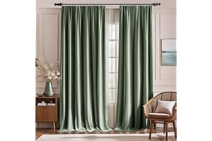 Lazzzy Blackout Velvet Curtains Green 84 inch Thermal Insulated Drapes for Dinning Room Darkening Window Treatment Rod Pocket Home Decor Living Room Set of 2 Panels Sage Green