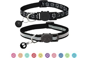 BANMODER 2 Pack Reflective Cat Collar Breakaway with Bell,Personalized Kitten Collars,Adjustable Safety Buckle Collar for Male Cats Girls & Boys (Black)