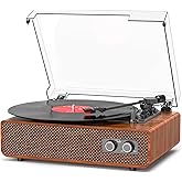 Vinyl Record Player 3-Speed Vintage Record Player with Upgraded Speakers | Bluetooth in, Balanced Counterweight | RCA Outpt AUX Input | Light Brown Wood LP Turntable