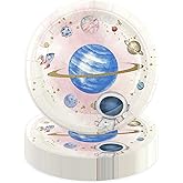 HFBOBP 50PCS Space Themed Paper Plates Party Supplies Decorations, 7Inch Outer Space Dessert Plates Disposable Astronaut Planet Cake Plates Tableware Dinner Set for Boys Girls Birthday Baby Shower
