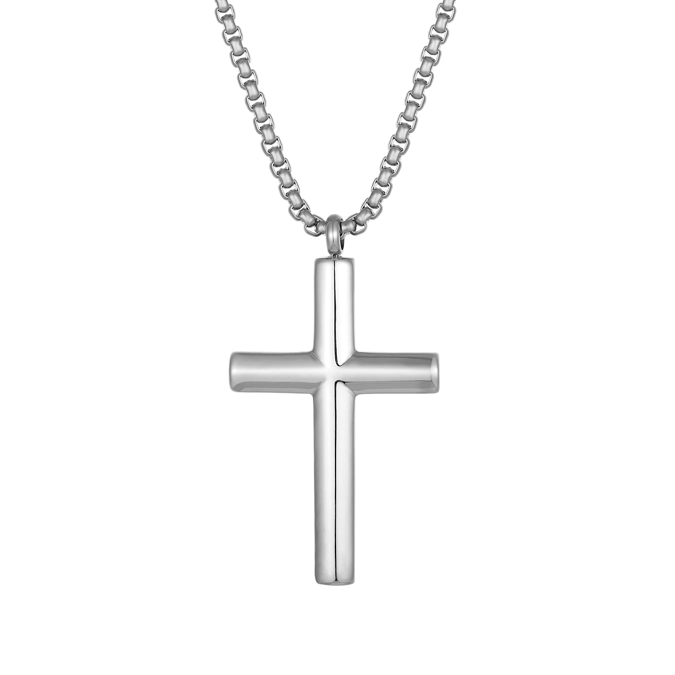 Radiant Men’s Cross Necklace – The Lord’s Cross in a Polished Gold or Silver Finish – Rust & Discoloration Resistant Stainless Steel Pendant and Chain – Jewelry Gift or Accessory for Men, Metal