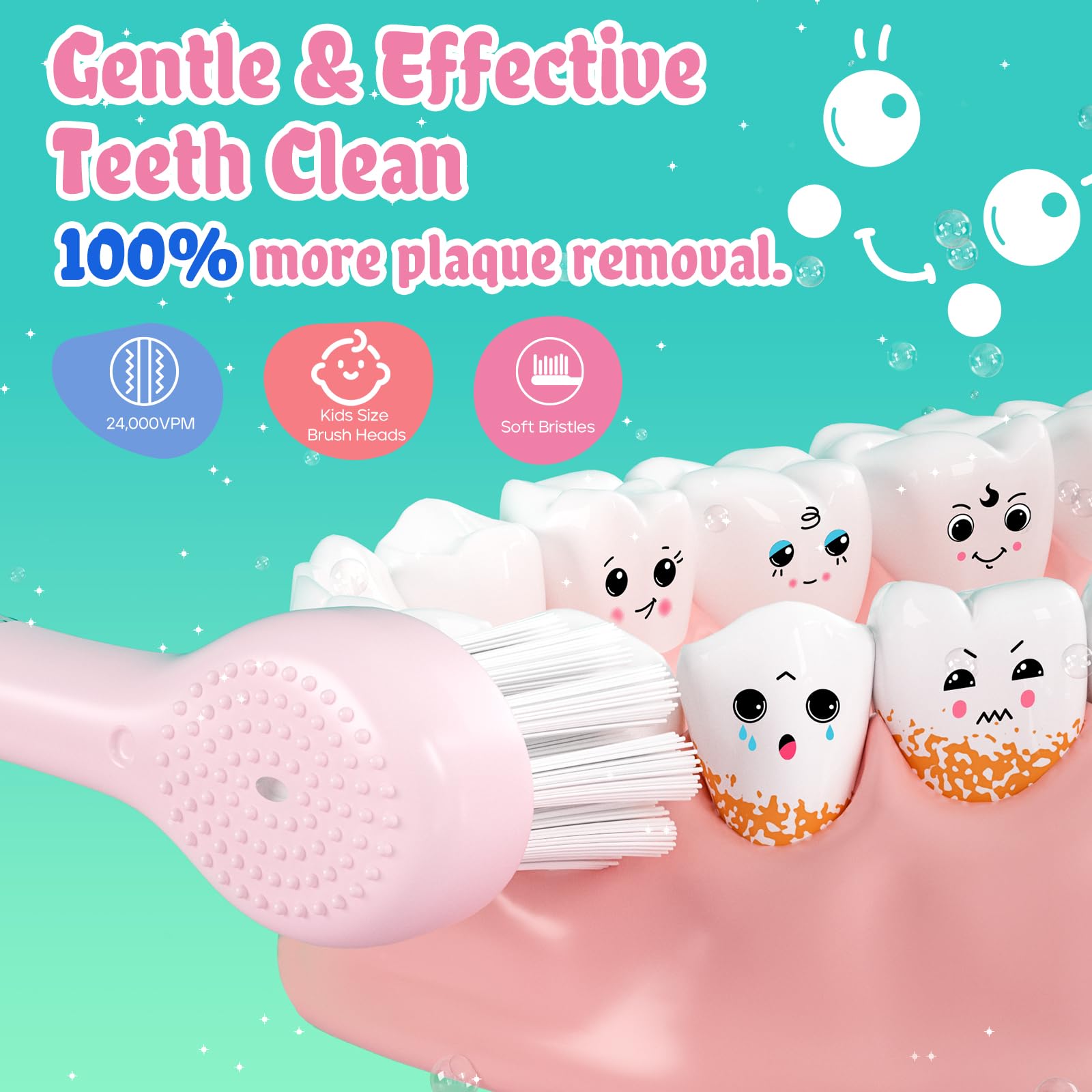 SEAGO Kids Electric Toothbrushes Rechargeable, Toddler Electric Toothbrush with Magnetic Charging, LED Observing Light, 8 Toothbrush Heads for Ages 2-4-6 Boys Girls (Pink)